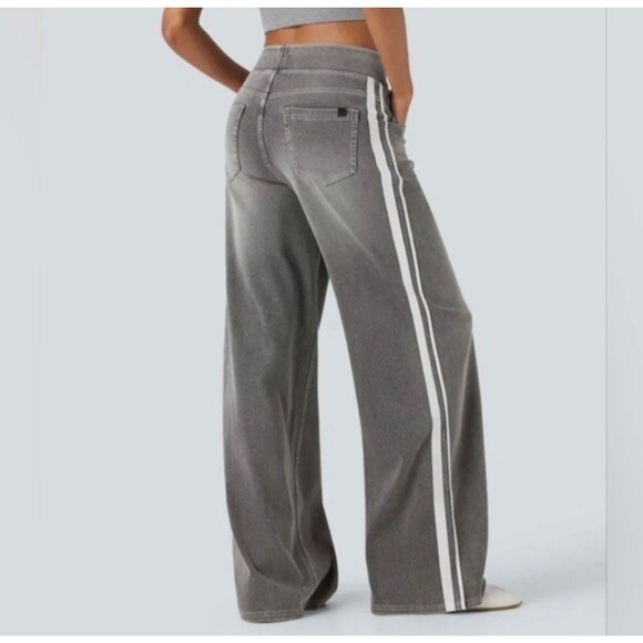 HALARA Denim - NWOT Halara L Grey Flex Women High Waisted Stripe Wide Leg Flowy Jeans